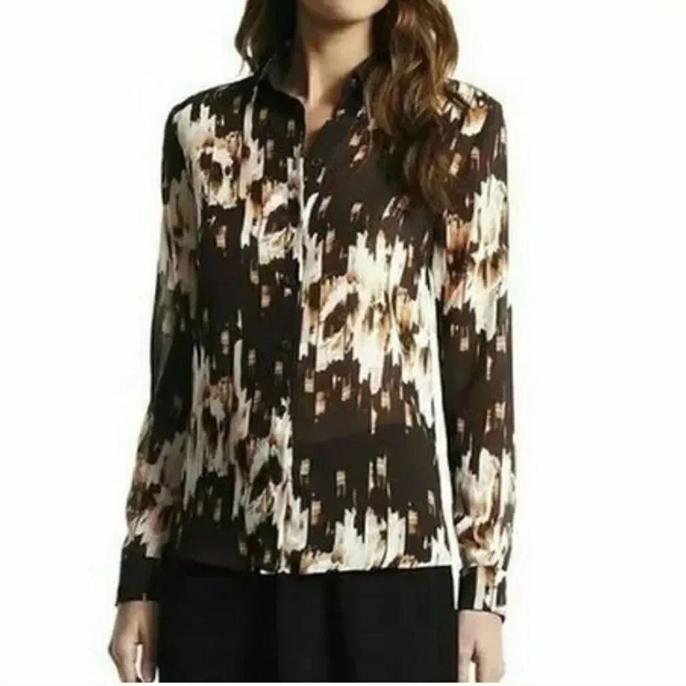DEREK LAM for Design Nation Long Sleeves Semi Sheer Blouse  Size XL
